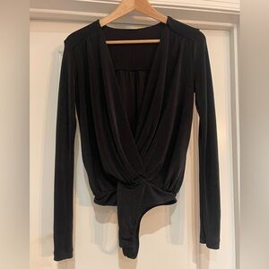 Free People Black Wrap Bodysuit